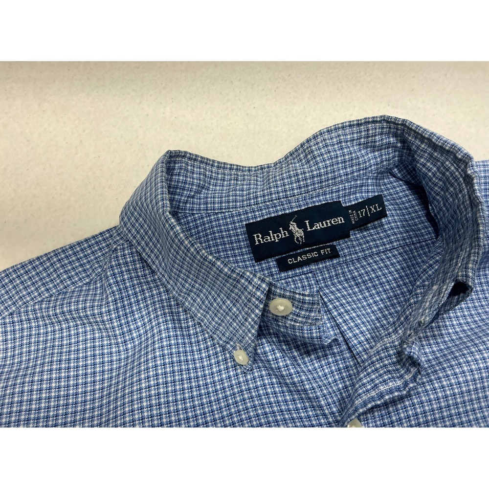Ralph Lauren Classic Fit Button Down Shirt Blue Gingham Check Mens XL